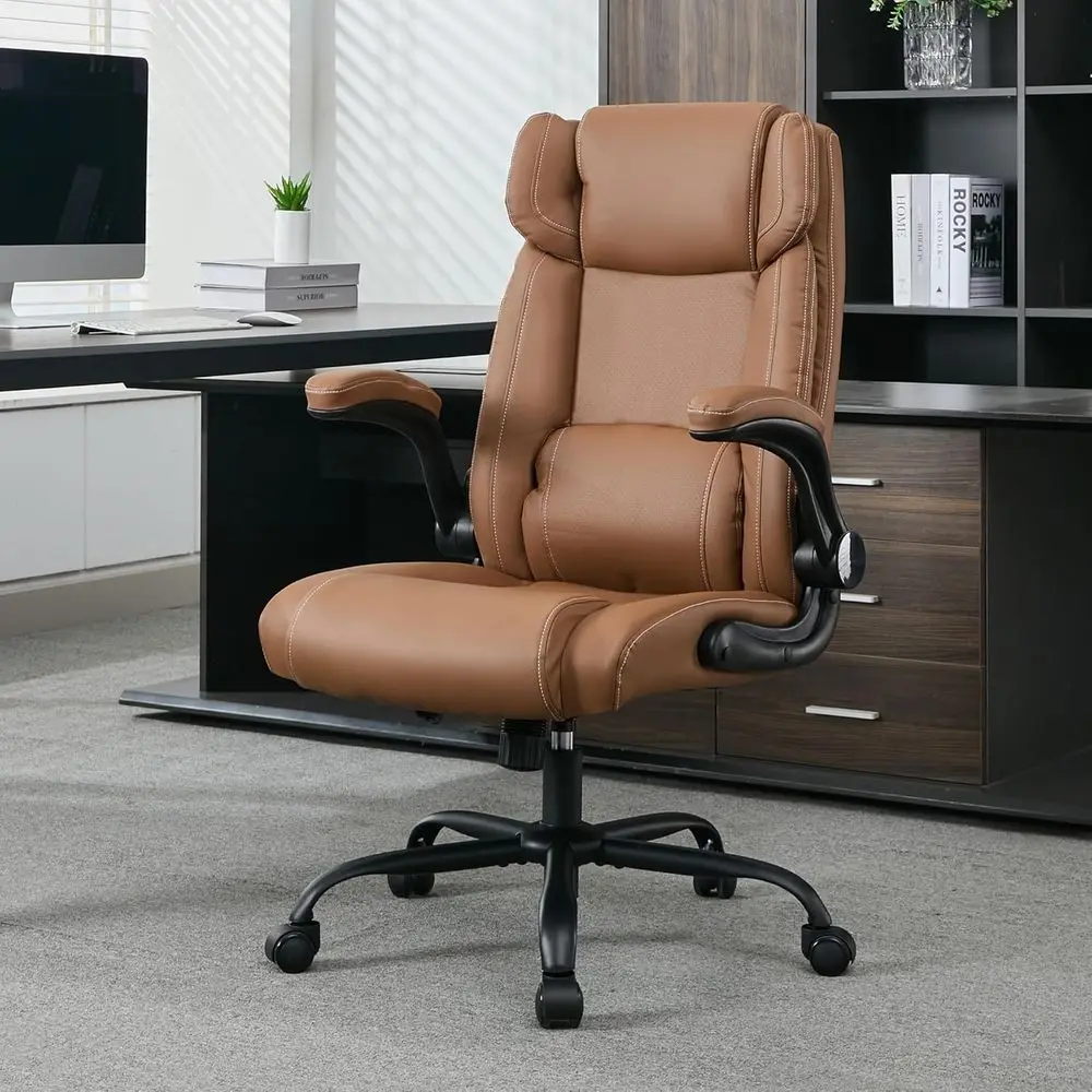 

Ergonomic Leather Executive Chair with Adjustable Armrests and Rocking Feature (Brown)