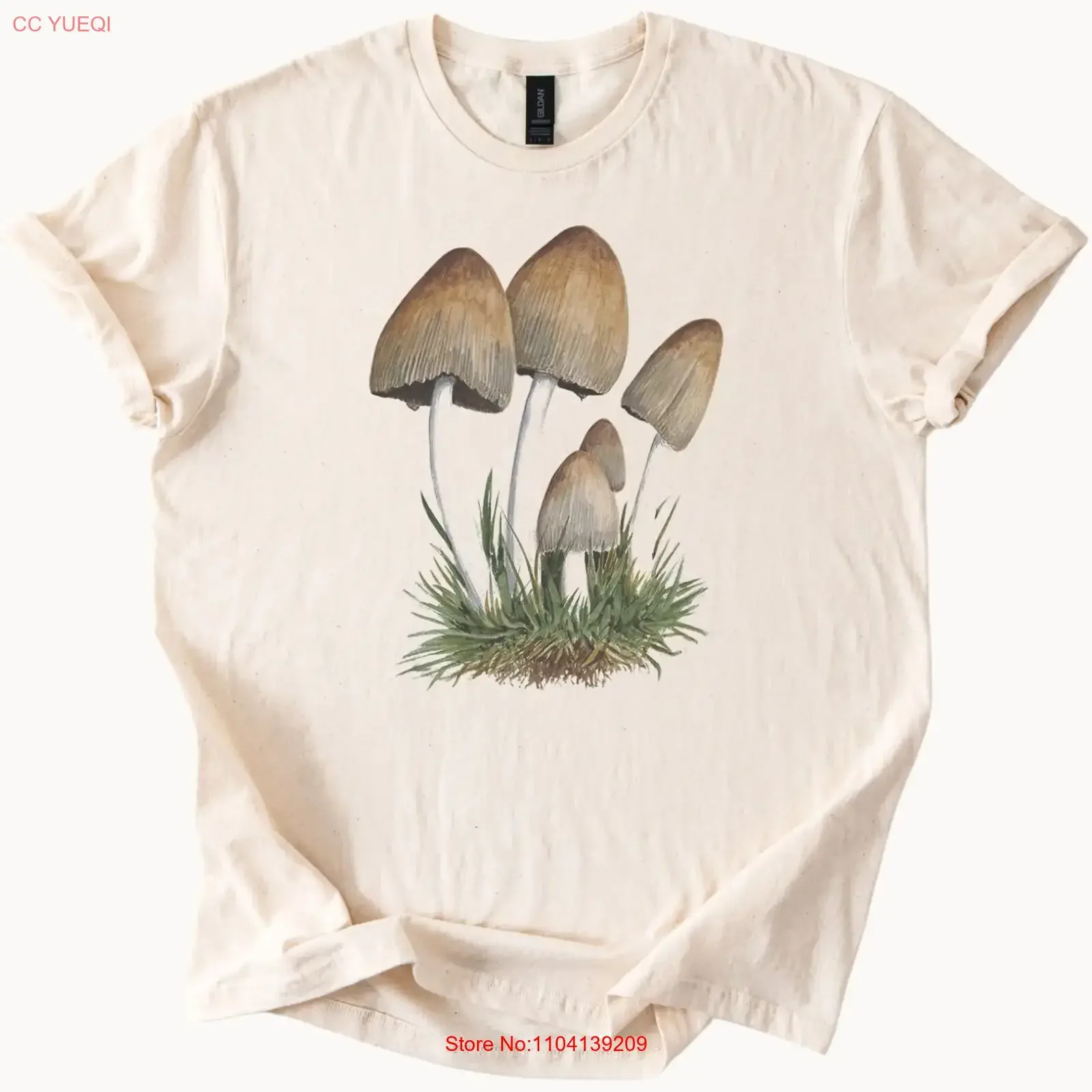 Mushroom T Shirt Botanical Fungi Art Nature Lover Plant vintage Washed Soft Casual Slightly graphic streetwear designer clothes