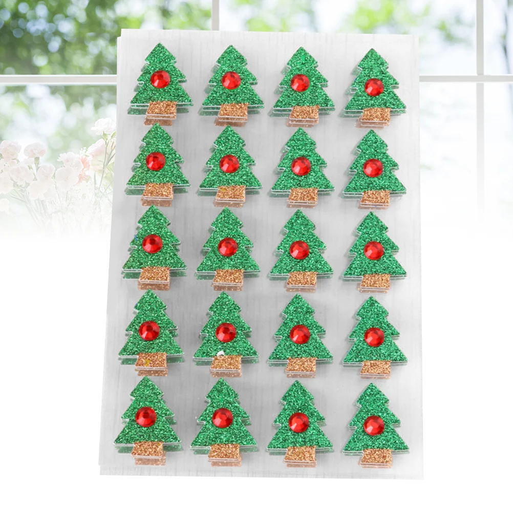 

10 sheets/pack Glitter Christmas Tree Sticker Self-adhesive Holiday Decals Decorative Paperboard Stickers