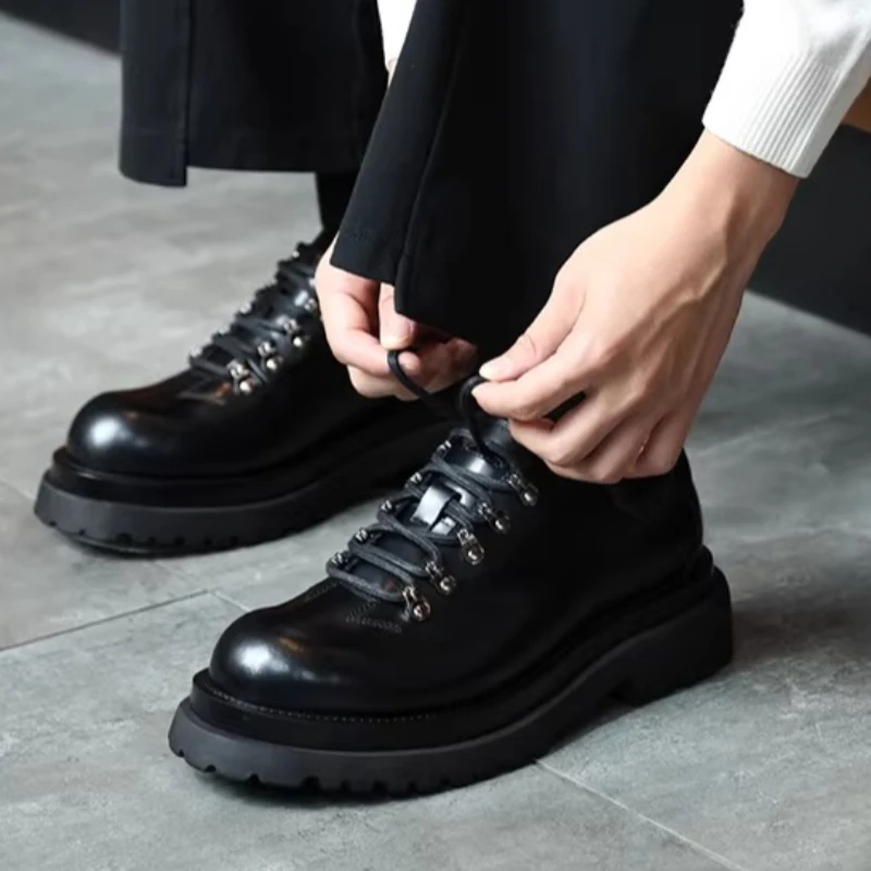 Genuine Leather Tooling Shoes Male Comfortable Breathable Thick Solesd Derby Shoes Men's Dress Shoes Height-increasing Footwear