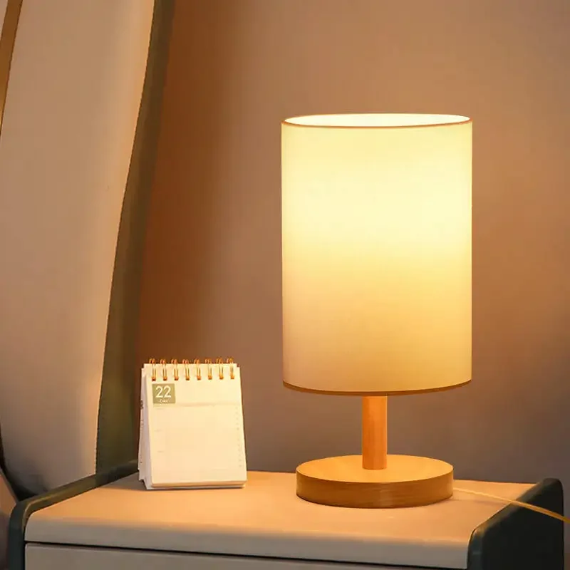 

Japanese-style fabric bedside lamp solid wood plug-in night lamp in guestrooms of residential hotels Simple table lamp bedroom