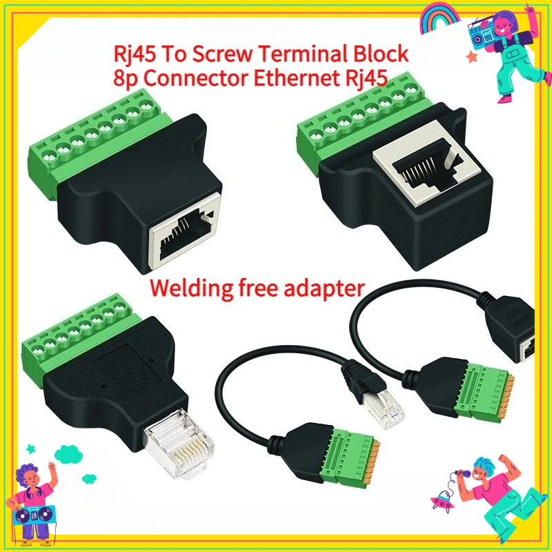 

Разъем Rj45 для винтовой клеммной колодки 8p Ethernet Rj45 «папа» «мама» на 8-контактный винтовой разъем Сетевой адаптер Кабель для видеонаблюдения DVR