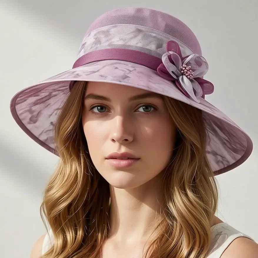 Damen-Bucket-Hat mit breiter Krempe, Frühling/Sommer, lässig, floral, atmungsaktiv, dünn, Mutterhut