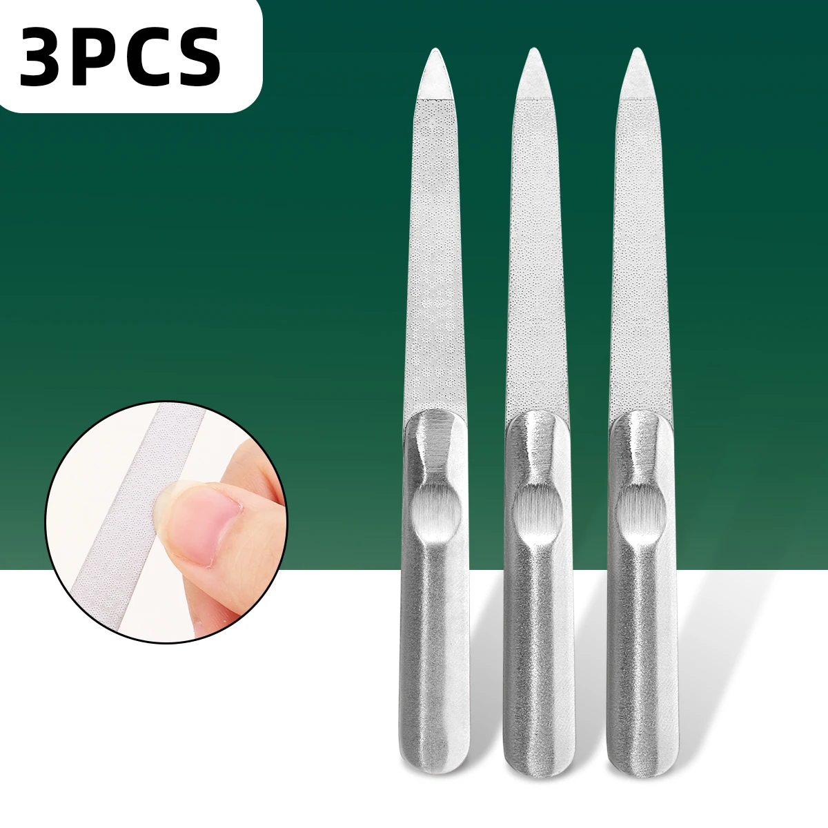 3pcs Stainless Steel Double-Sided Frosted Nail File，Round-Head Design Prevents Nail Groove Scratches, Suitable for Men & Women