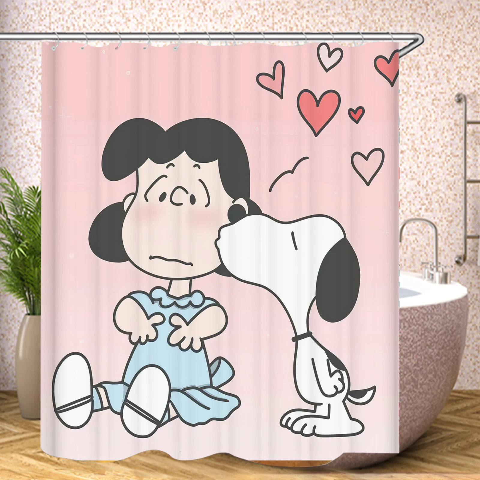 Snoopy Anime Cartoon Shower Curtain and Toilet Sets Cute Shower Funny Accessories Single Piece Bath Screen Full Set