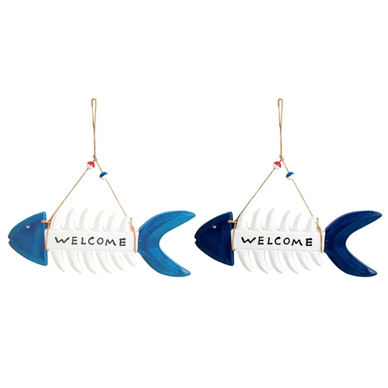 

Durable-2 Piece Fish Bone Welcome Sign Fish Wall Decor As Shown Wood Welcome Sign Wooden Fish Skeleton Nautical Ornament