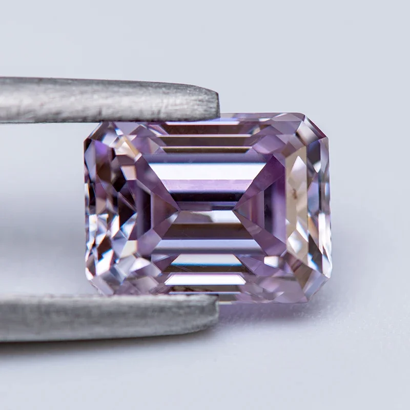 Moissanite Stone Emerald Cut Light Purple Color Gemstone Lab Grown Diamond Charms Woman DIY Jewelry Making With GRA Certificate