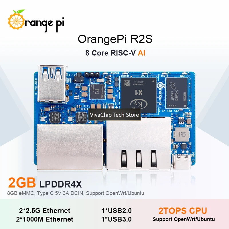 VivaChip TechOrange Pi R2S 2GB RAM 8GB EMMC Single Board Computer