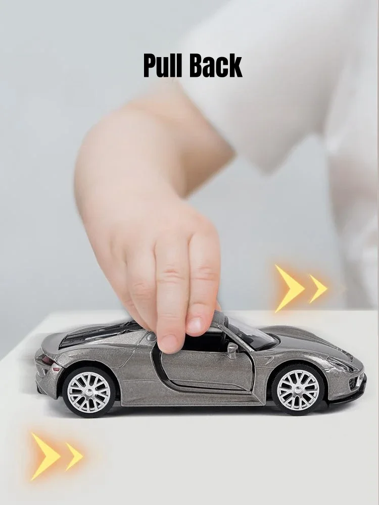 1/36 Porsche 918 Spyder Convertibile Modello di Auto Giocattolo Per I Bambini RMZ CiTY Welly Diecast In Miniatura Tirare Indietro Collezione Regalo Ragazzi