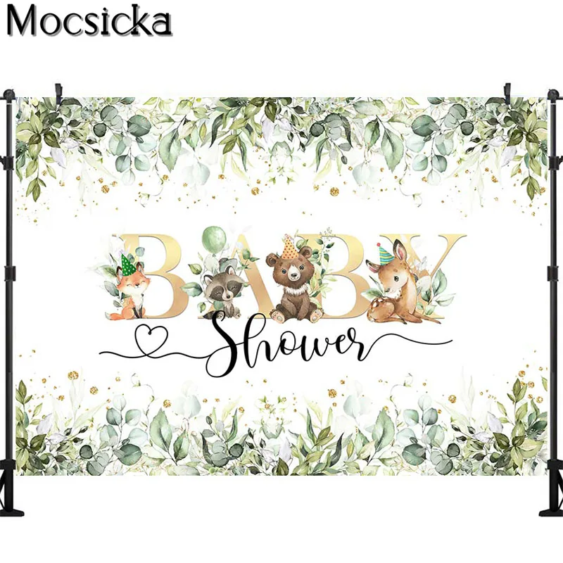 Jungle Safari Backdrop For Baby Shower Party Decor Banner Green Leaves Koala Fox Cake Table Photography Background Photo Props