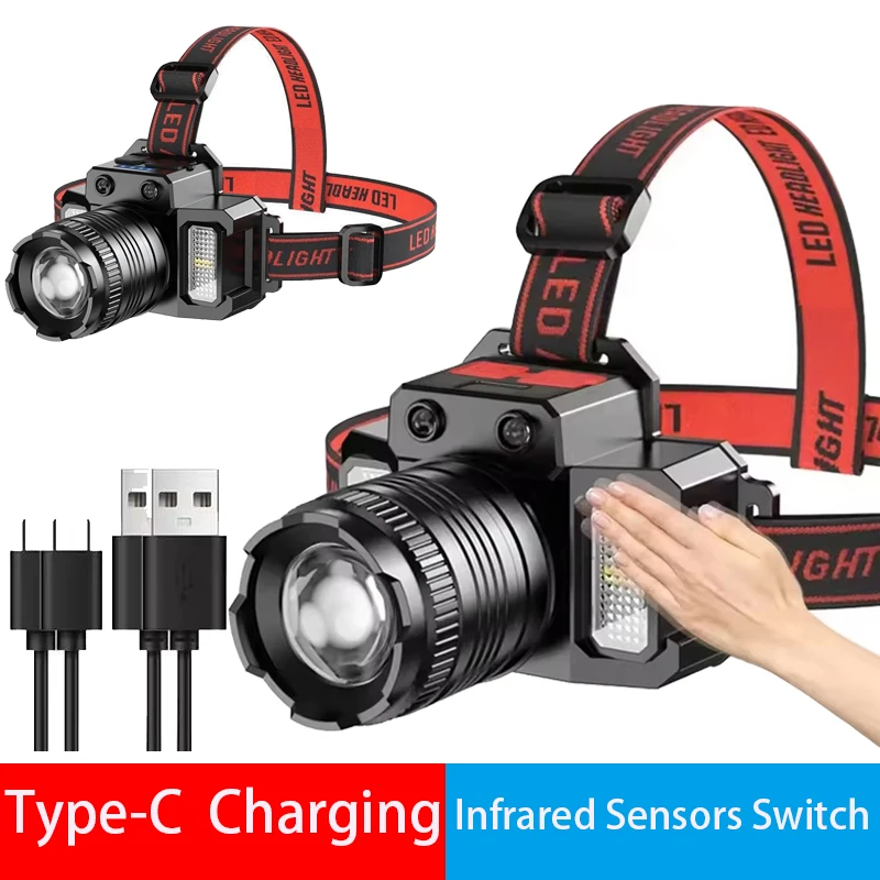 

Smart Induction White Light LED Headlight Zoom USB Charging Sensor LED Headlamp Outdoor Multi-Function Head Torch Lantern Lamps