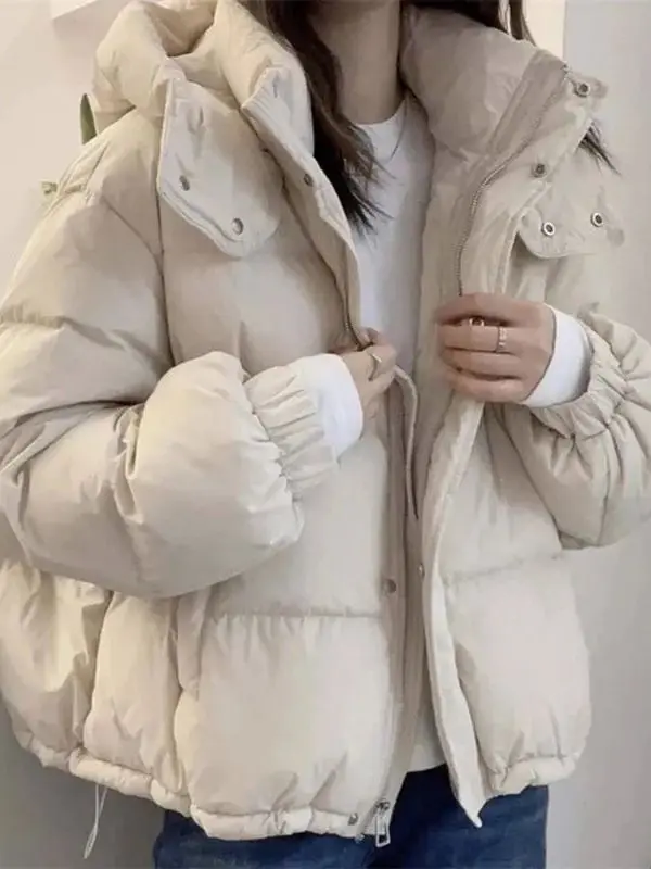 

Корейская женская хлопковая парка с капюшоном, оверсайз, зимнее пальто, теплое, повседневное, модное, с длинными рукавами, на молнии