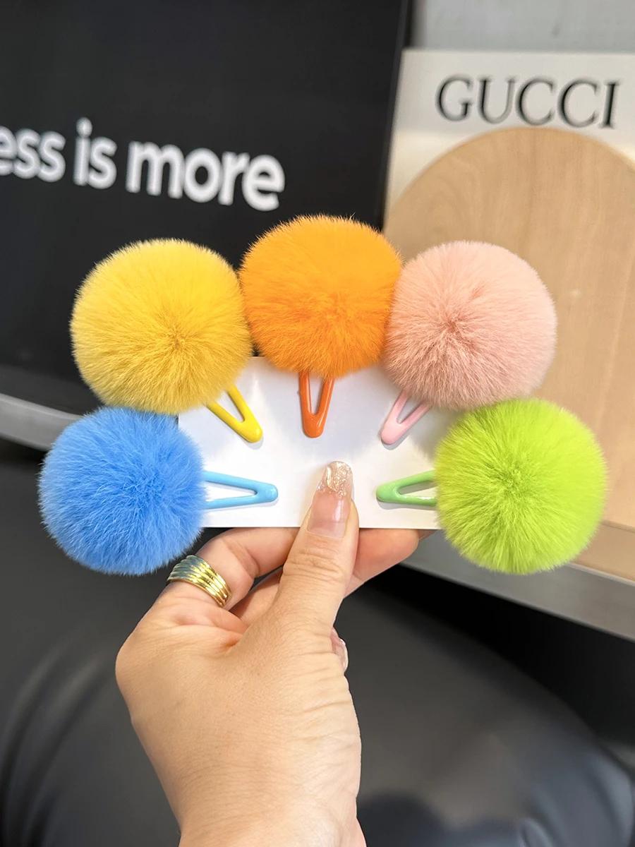 New Girl Rabbit Fur Hair Clip Artificial Real Rex Rabbit Hair BB Clip Sweet Plush Hairclip Colorful Hair Accessories