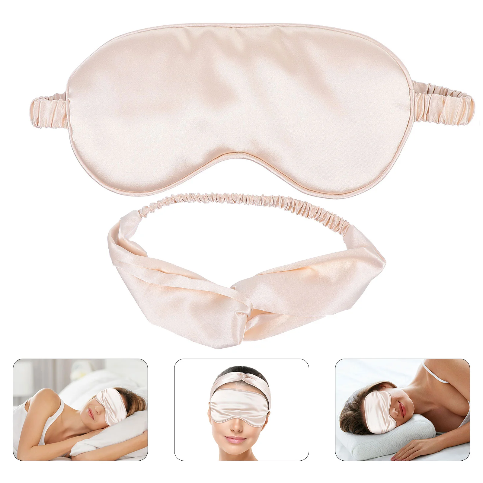 1 Set/3pcs Artificial Silk Eye Mask Gift Set with Blindfold Hairband and Bag Sleeping Mask Sleeping Mask with Headband