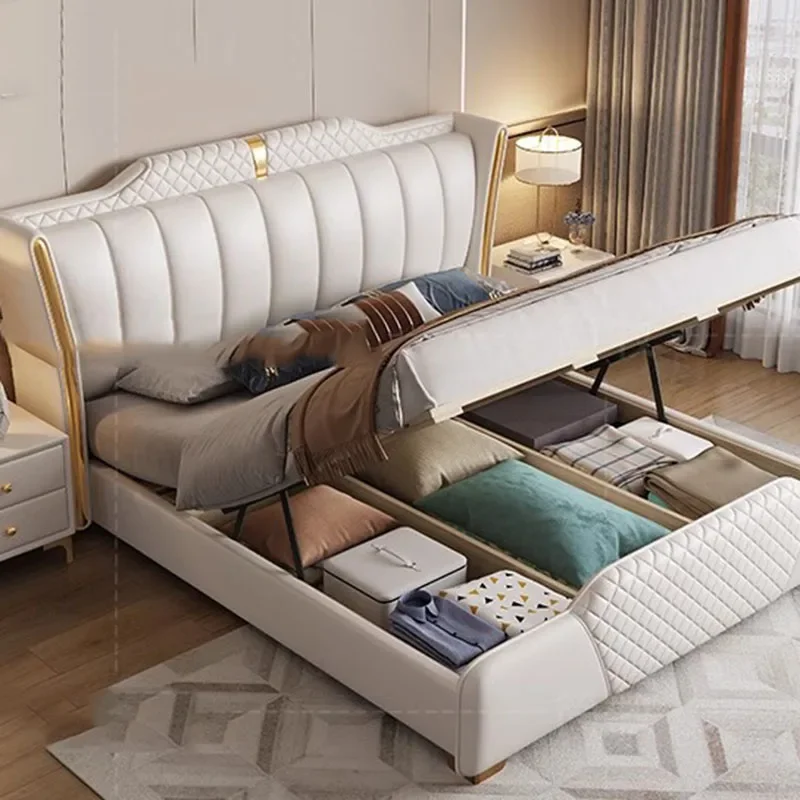 سرير مزدوج أبيض حديث من الخشب إطار فاخر عالي الجودة سرير مزدوج فتاة نوم أثاث Letti Matrimoniali لغرفة النوم