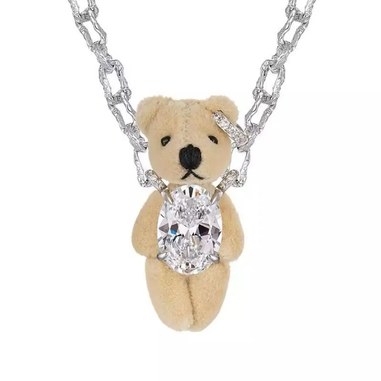 Teddy Bear Necklace Flocking Brown Bear Pendant for Women Fashion Jewelry Party Gift