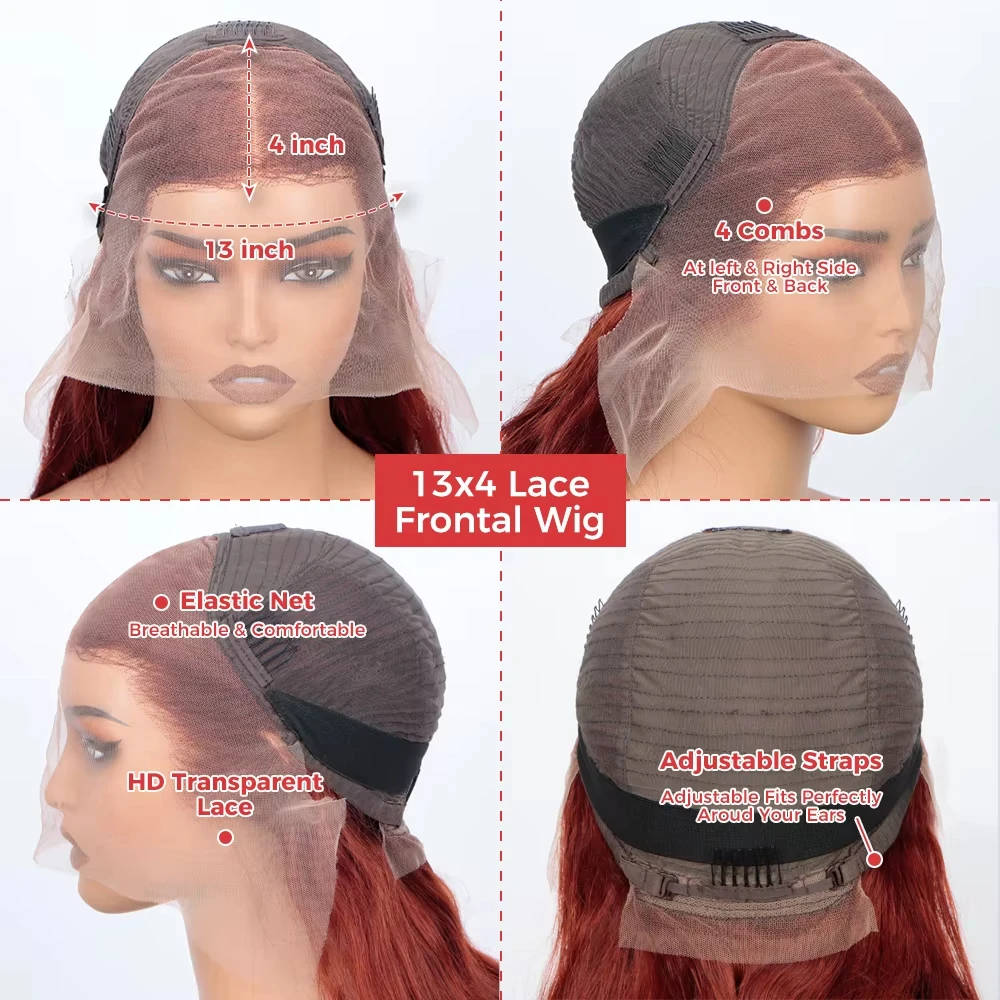 30 بوصة البني المحمر شعر مستعار مستقيم 13x4 HD باروكة من شعر طبيعي من الدانتيل قبل قطعها الملونة الدانتيل الباروكات الأمامية البرازيلي 100% شعر مستعار بشري