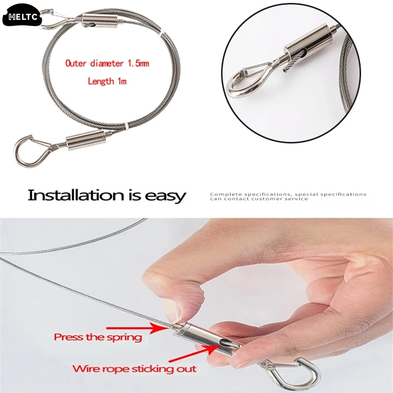 Stainless Steel Adjustable Automatic Wire Rope Spring Hook Clothesline Hanging Solution System Suspension Code Steel Cable