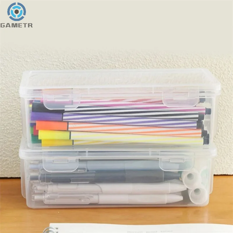 1PC Large Capacity Pencil Case Box PP Material Transparent Pencil Box Stackable Office Supplies Storage Organizer Box