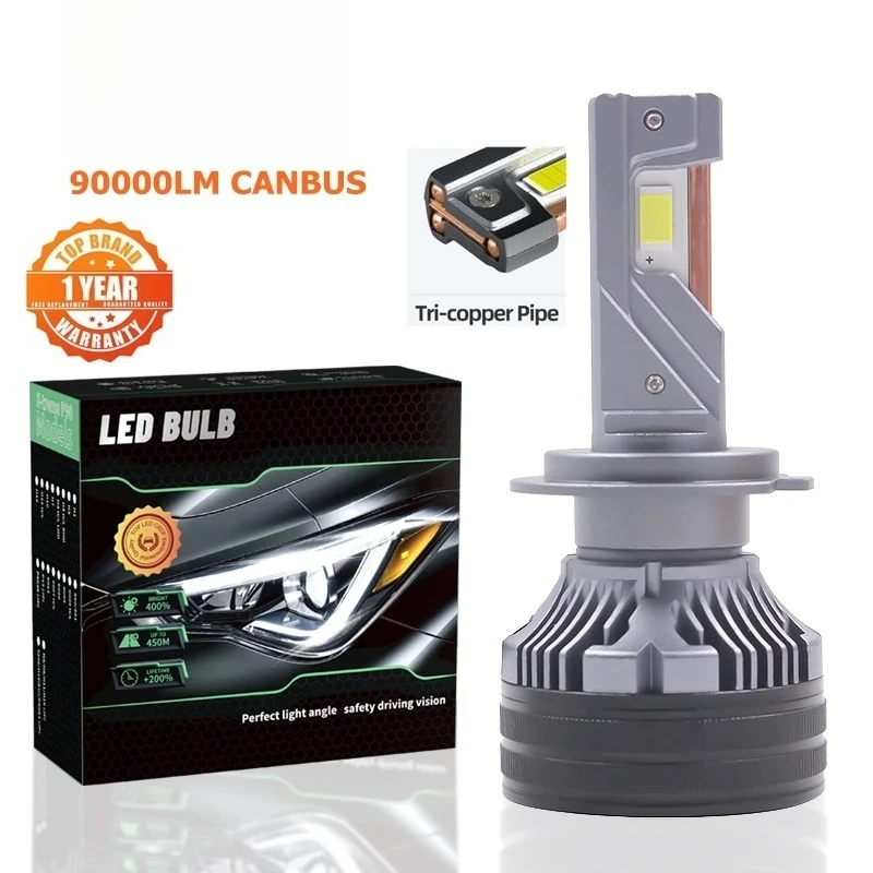 

High Power Triple Copper Tube LED Headlight H7 H4 Bi-Beam High Low LED Car Headlamp Universal Fit