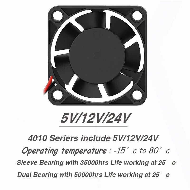 2Pcs DC 24V 12V 5V 40mm x 40mm x 10mm 2-Pin Ball Bearing Computer PC Case Cooling Fan 4010