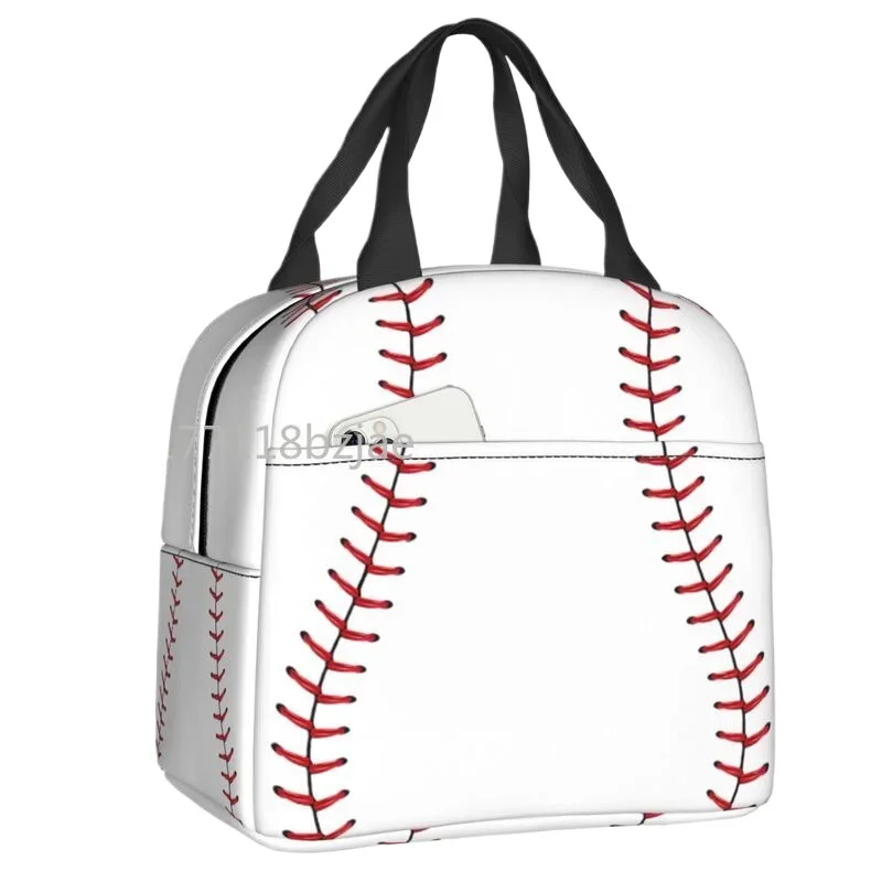 Softball Baseball Lace Lunch Bag Women Reusable Cooler Thermal Insulated Lunch Box for Outdoor Camping Travel Food Bento Box