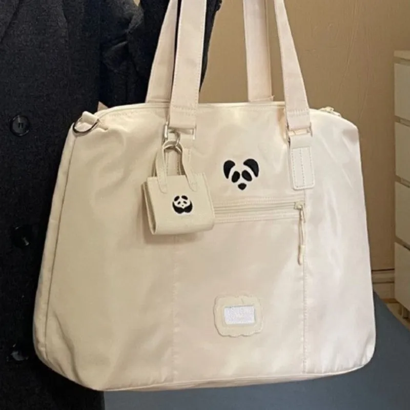 

JIAERDI большая сумка с принтом панды из мультфильма, женская бежевая нейлоновая сумка на плечо большой вместимости, женская повседневная повседневная сумка на каждый день 2025