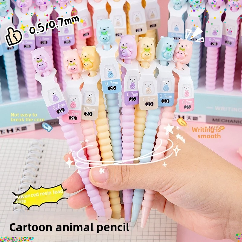 

12 Pcs Student Stationery 0.5/0.7mm Mechanical Pencil Constant Core Soft Grip Cute Pet Animal Cute Cartoon Activity Creative