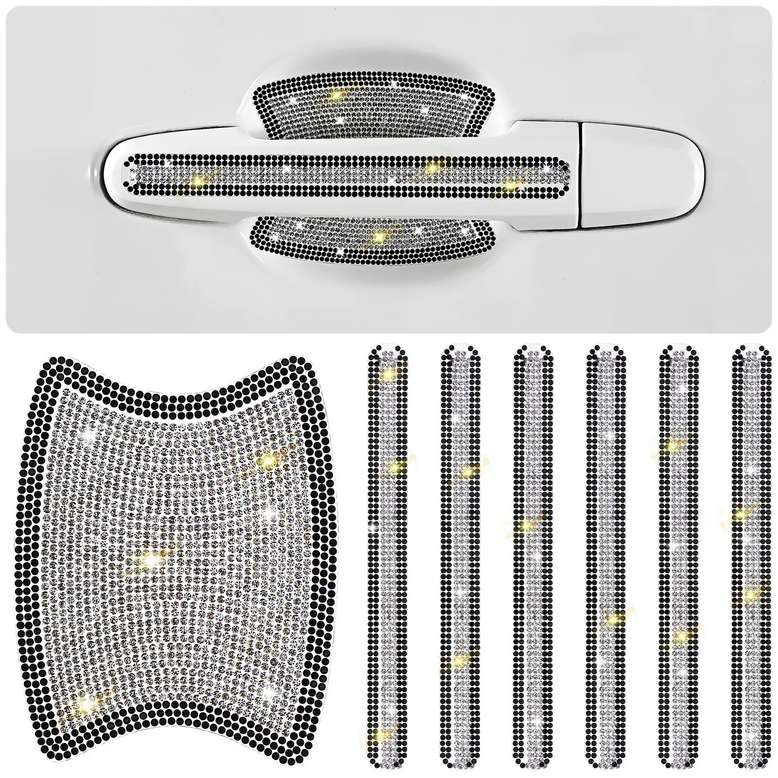

1Set Car Door Protector Rhinestone Decor Scratch Resistant PVC Car Handle Bowl Guard Exterior Accessories Door Guard