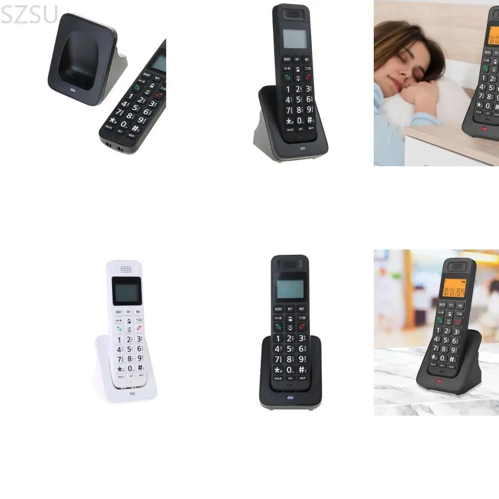 SZSU 1Set Home Telephone 2 Handset Cordless Phone with Large LCD Display and Quick Dialing Function Efficient Communication