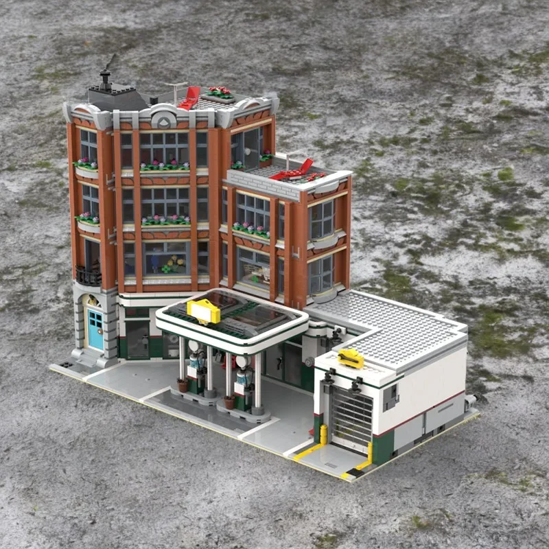 

4897pcs Corner Garage Building Blocks Model With Dual Garages, Veterinary Clinic Apartments, Suitable For Modular City Layouts