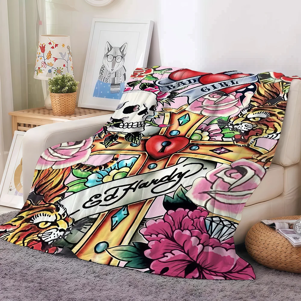 أزياء العلامة التجارية E-Ed H-Hardy بطانية دافئة وناعمة مناسبة لغرفة النوم غرفة المعيشة أريكة سرير مكتب السفر التخييم