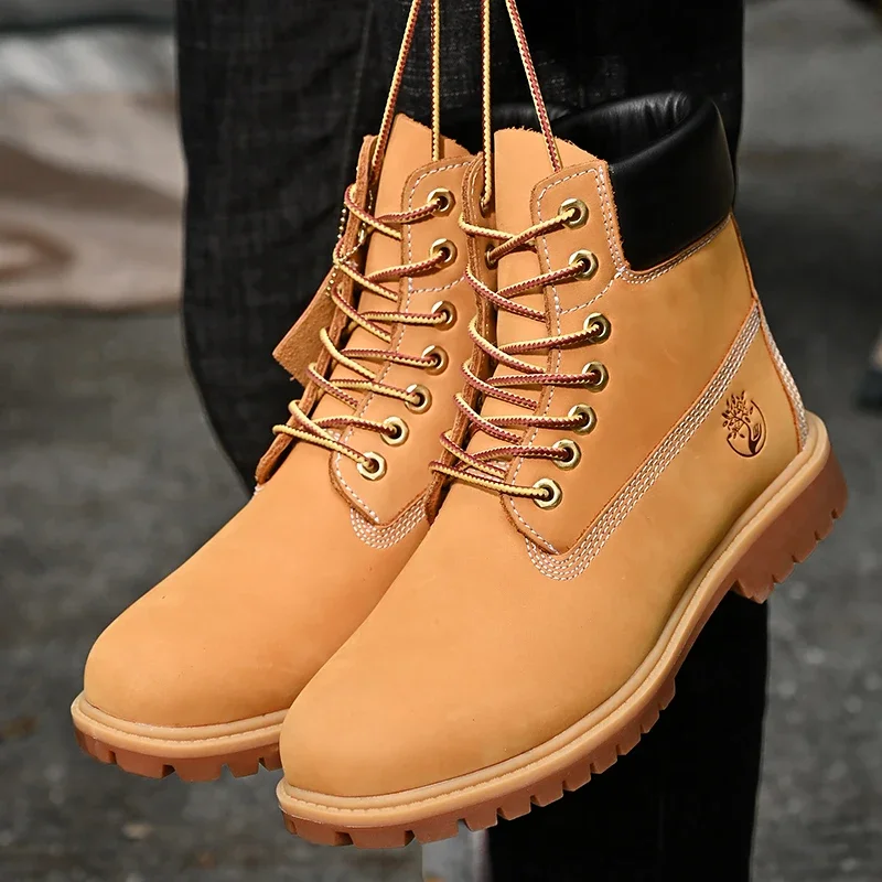 

Men High Top Boots High Quality Women Leather Shoes Outdoor Sneakers Men Lace Up Non-Slip Ankle Boots for Couple Zapatillas Male