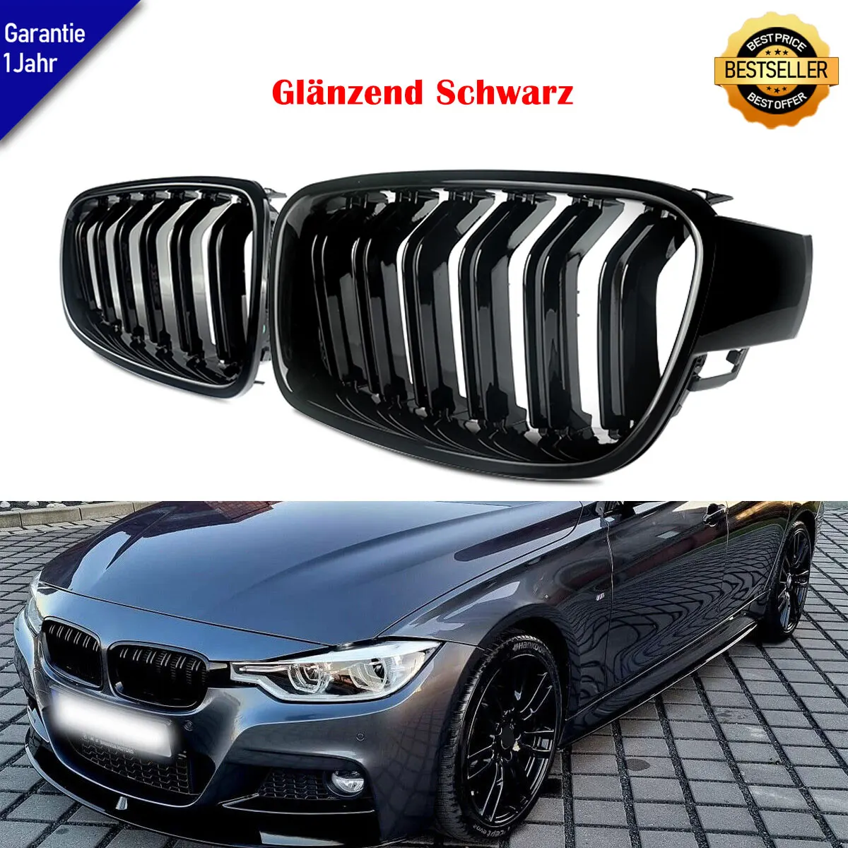 

For BMW 3-Series F30 F31 F35 320i 325i 328i 2012-2018 Gloss Black Racing Front Sport Double Slat Car Front Grille Accessories