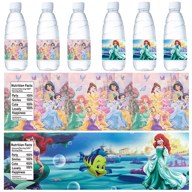 Princess Party Decorations Kids Girls Birthday Supplies Bottle Sticker Labels Ariel Snow White Cup Bottle Sticker Princess