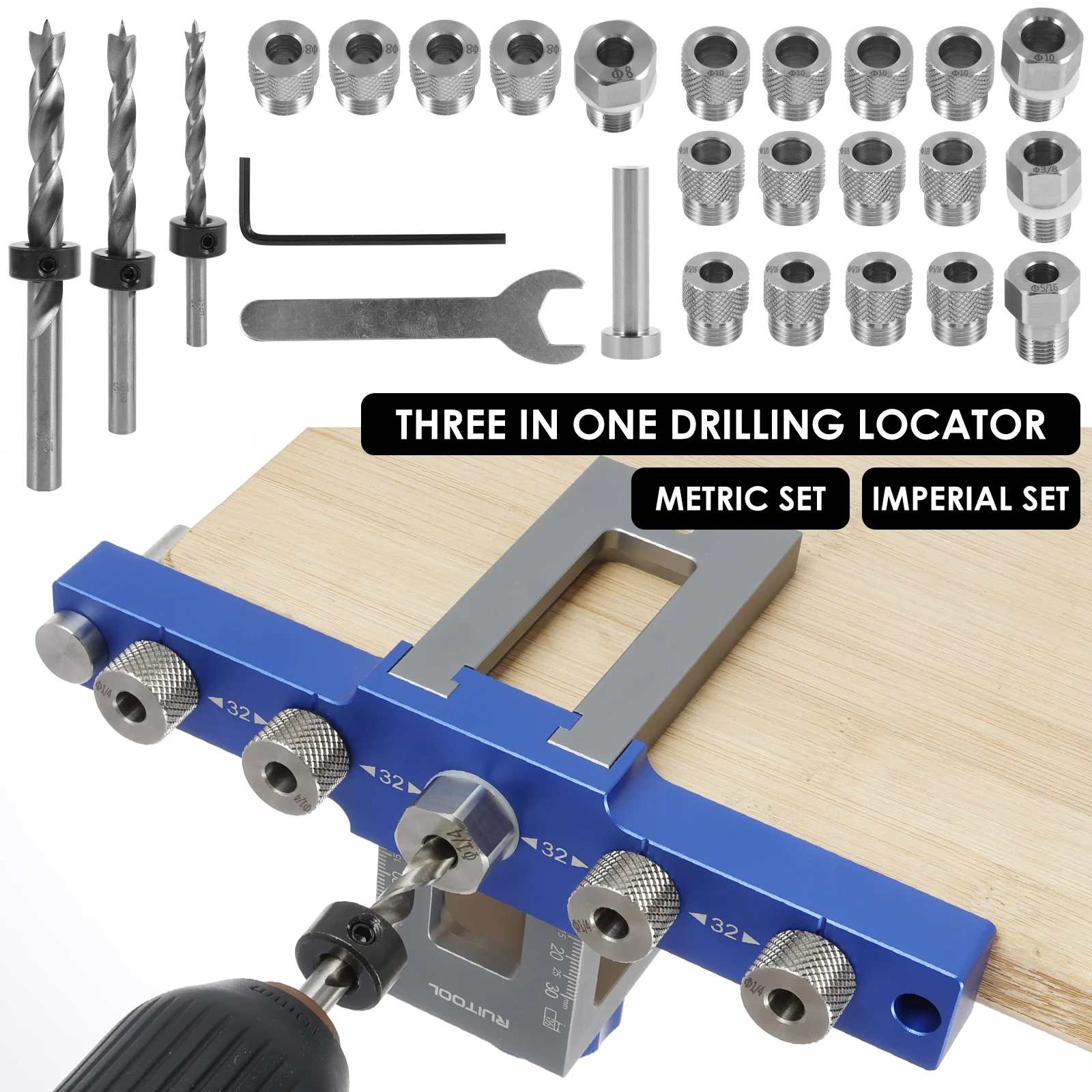 Self Centering Doweling Jig Kit,Drill Hole Guide Jig Adjustable Width Woodworking Joints Tool Drill Guide Locator Carpenter Tool