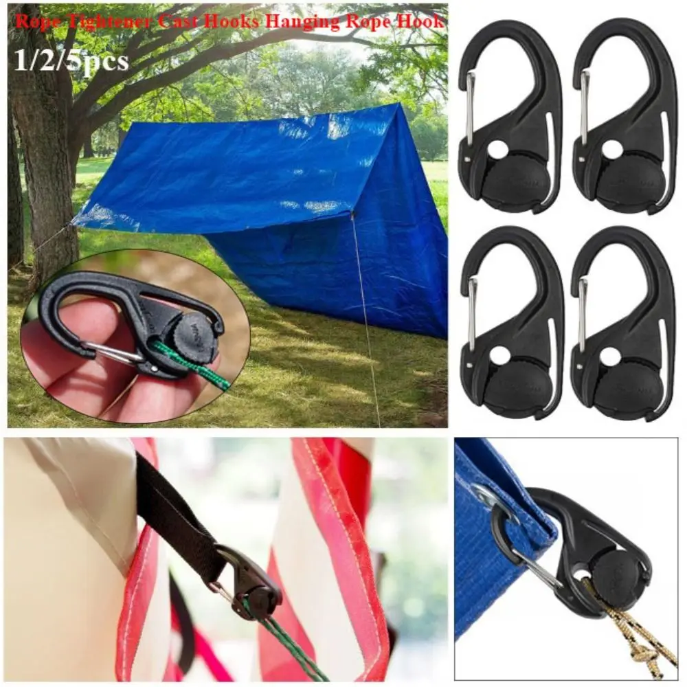 1/2/5pcs New Without Knotting Rope Tightener Black 66*34mm Cast Hooks Self-Locking Binding Fixed Outdoor Tools