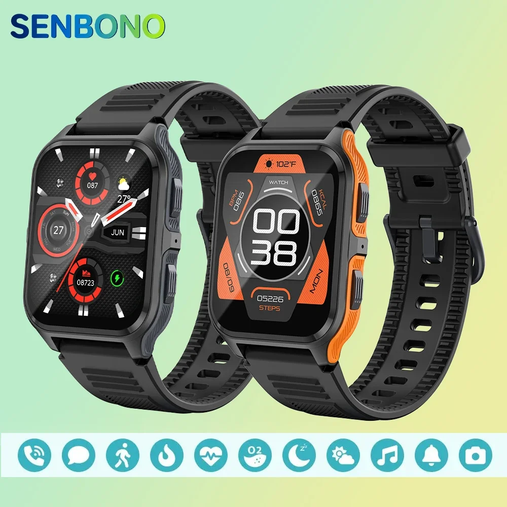 

SENBONO 1,9 дюйма военные уличные умные часы для мужчин и женщин Bluetooth вызов 100+ спортивные IP68 водонепроницаемые режимы фитнеса для Android IOS