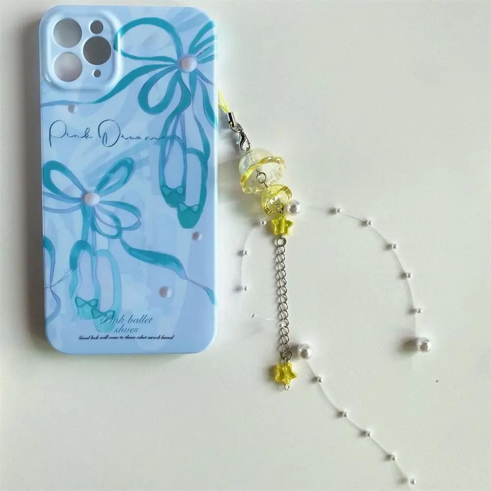 Ocean Style Jellyfish Phone Charm Phone Pendant Handmade Y2K Phone Lanyard Pearl Hanging Ornament Mobile Phone Chain Girl Woman