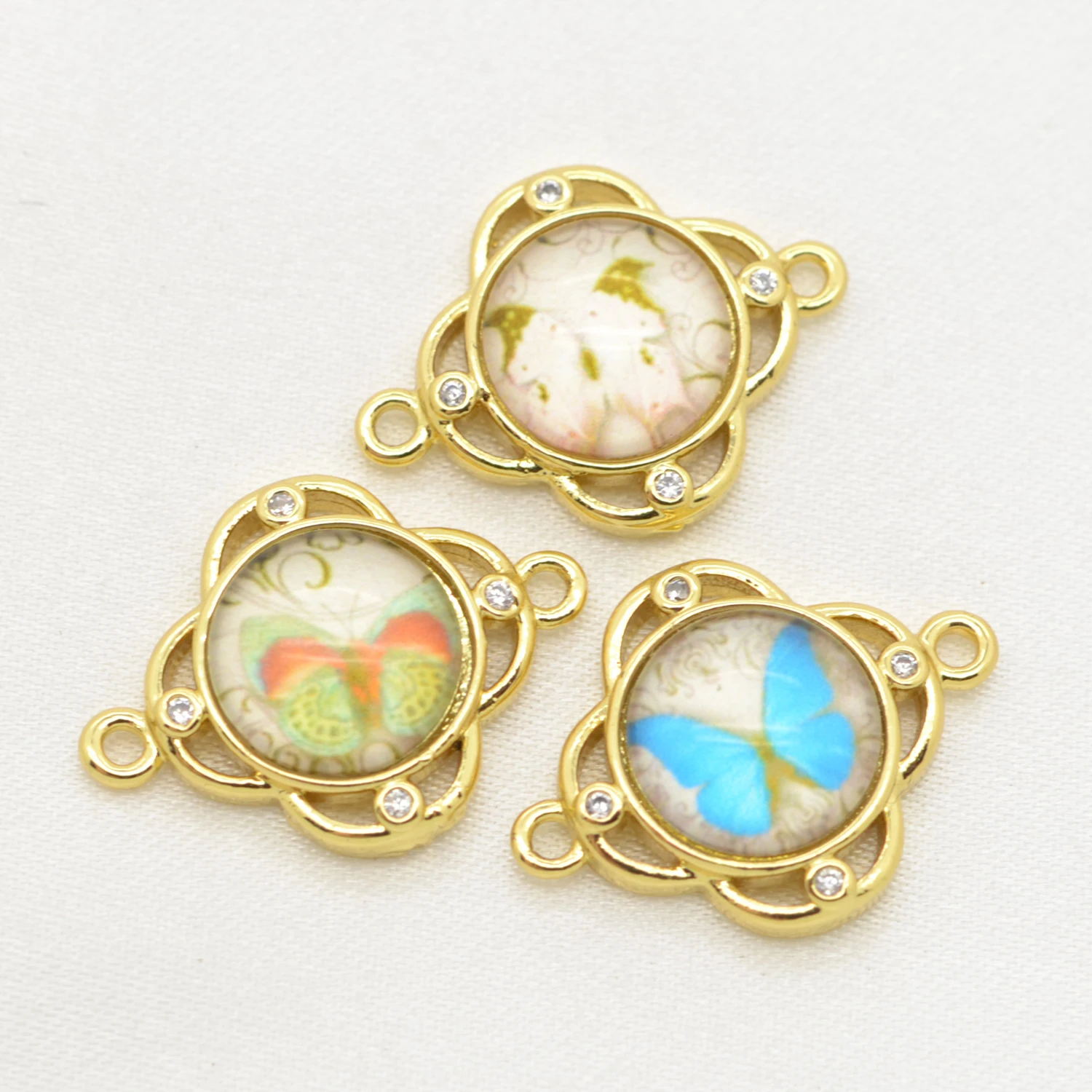 4 Pcs Gold Color Connector for Necklace Bracelet Accessories Resin Butterfly Pattern High Quality Jewelry Connecting Material