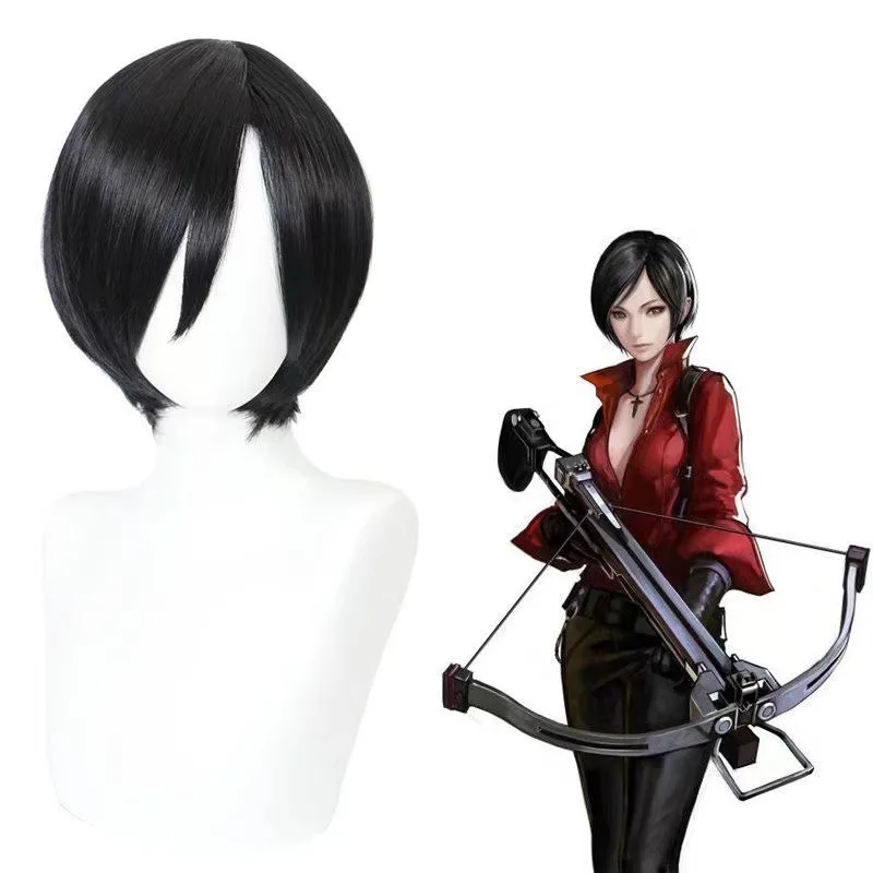 

Anime Games Resident Evil Cosplay Ada Wong Wig High-temperature Silk Daily Wear Black Short Hair Festival Party Dress Up Wigs