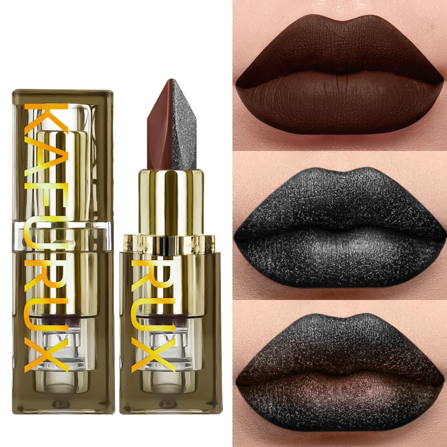 1pc Two Tone Chocolate Color Lipstick Waterproof Glitter&Matte Lip Tint Red Sexy Lips Makeup High Pigmented Lip Liner Cosmetics