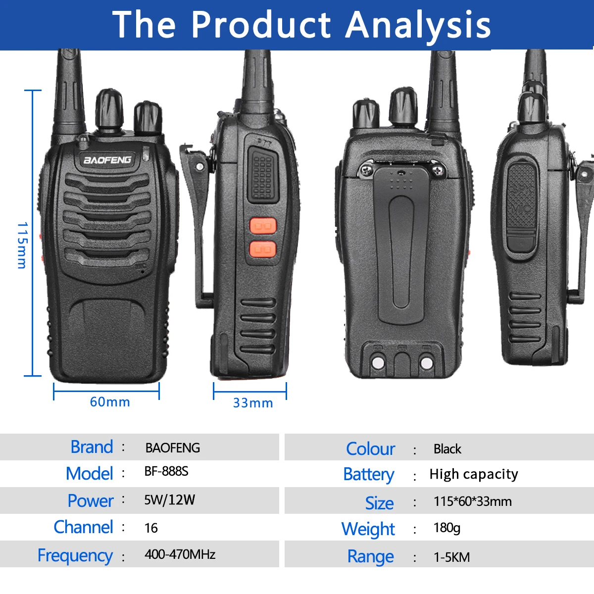 2023 Original 5/12W 2/4PCS Baofeng BF-888S Walperforated Talkie UHF 400-470MHz BF 888S Pas Cher Bidirectionnel jambon Radios Transcsec USB Plug