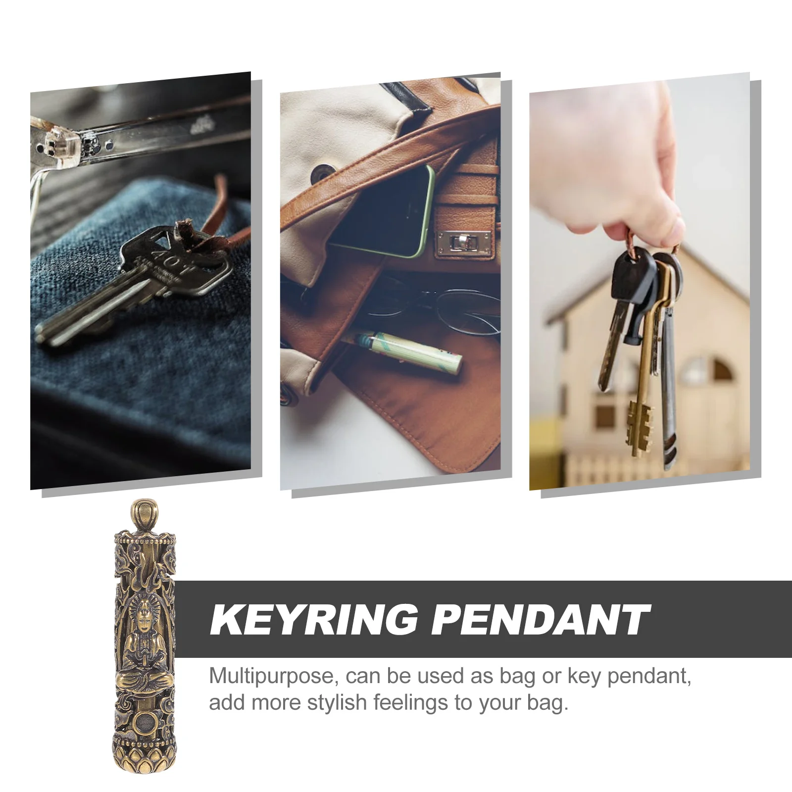 

Copper Keychain Buddha Amulet Vintage Metal Hanging Ornament For Bag Key Ring Diy Crafts Retro Lucky Charm Decorative