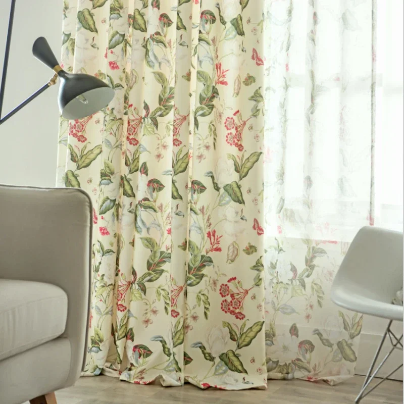 Amerykańskie sielankowe kwiatowe zasłony zaciemniające do salonu sypialnia drukowane kwiaty zasłony okienne Home Decor zasłony z tiulu