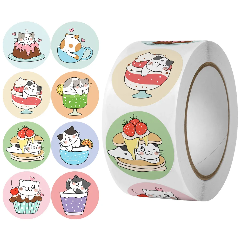 500pcs Lovely Cat stickers Round Sealing labels Reward sticker for school teacher Cute animal kids stationery sticker Gift decor