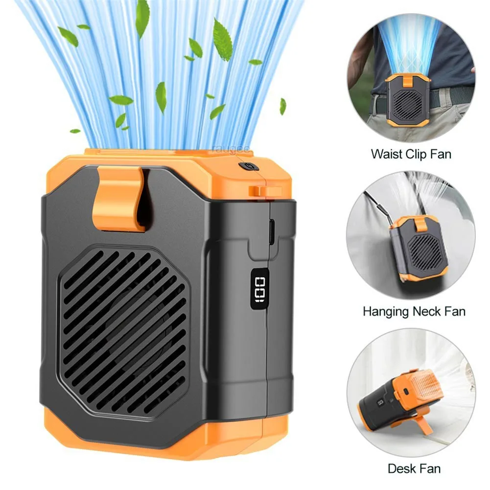 1 Piece USB Rechargeable Portable Waist Fan 5 Speeds Quiet Hands Free Clip On For Hiking Camping Outdoor Cooling Accessories