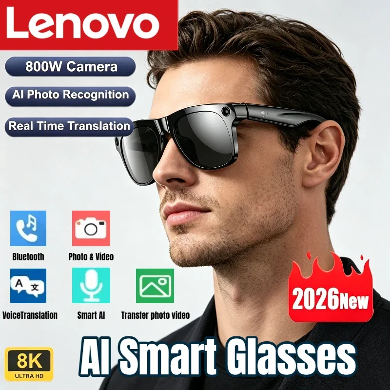 Lenovo AI Smart Glasses 8K HD Photochromic Multifunction Bluetooth Calling Voice Assistant Music Player Translate Camera Glasses