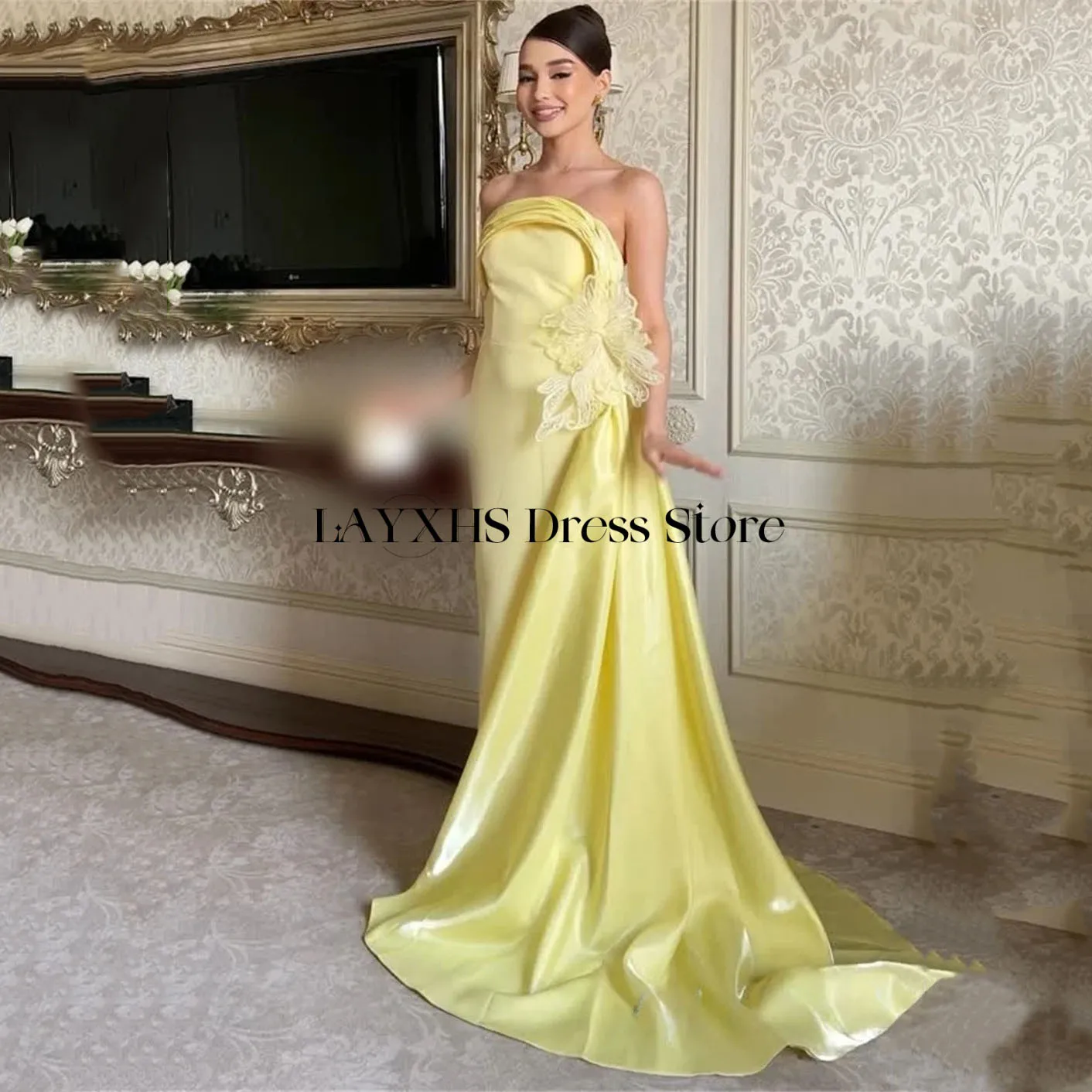 LAYXHS mode robes de soirée sans bretelles sirène paillettes appliques robes de bal de fête personnalisé pла Heiе Ramonч Heiнее