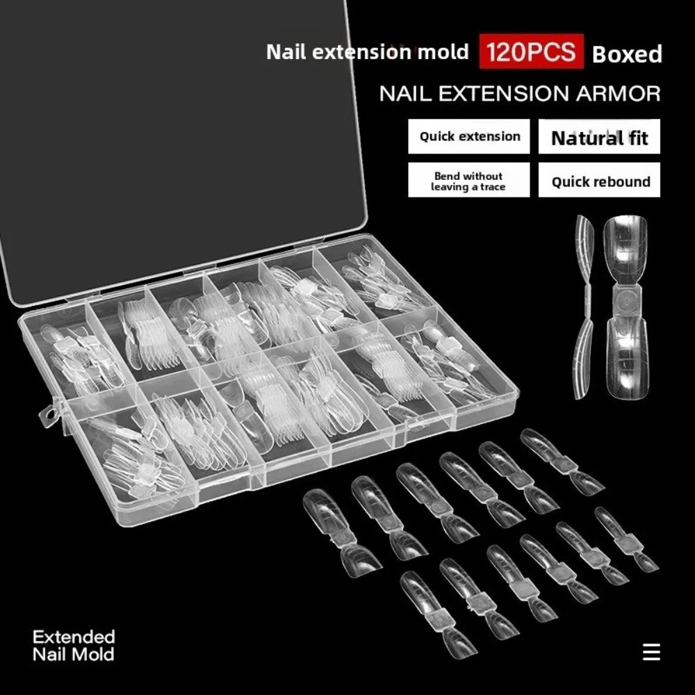 120pcs/150pcs Square Sandwich Nail Forms Almond Shape Ultra-Thin Nail Tips No-Trace with Auxiliary Line Double-Sided Fake Nails